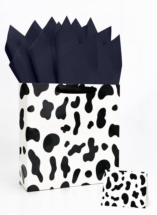 MUNILAIL 13 Inches Cow Print Gift Bag Large Gift Bag with Handle Tissue Paper and Greeting Card for Birthday Baby Shower Cow Themed Party Large Paper Gift Bag - Image 1